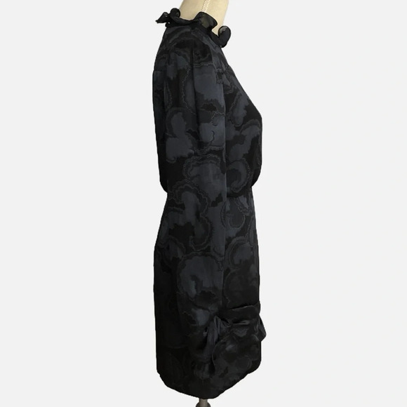 Saloni Floral Print Mini Dress Size US 4 Black Grey Ruffles Long Sleeve Silk - Picture 5 of 12